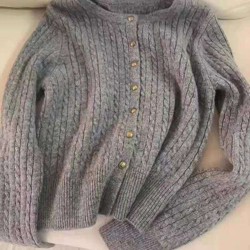 100% Cardigan Women's Twist Lazy Little Gold Button Cashmere Sweater Coat 251022