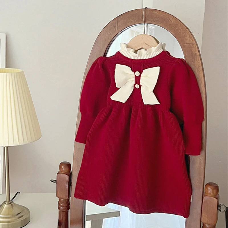 Christmas Party Dres Autumn Winter Girls Party Cute Wear Bow Decoration Princess Dress Christmas Kids Fashion Sweet Clothes 251022