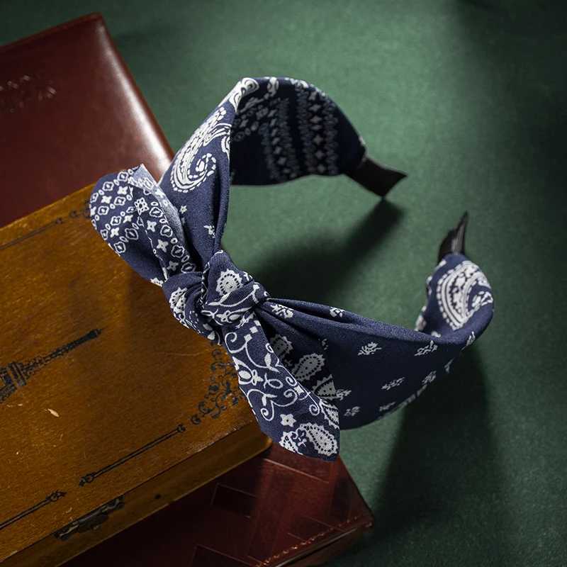 Fashion Cotton Cashew Flowers Printing Soft Wide Hairhoop Hair Accessories for Women Casual Bow Cross Ethnic Headband V251022