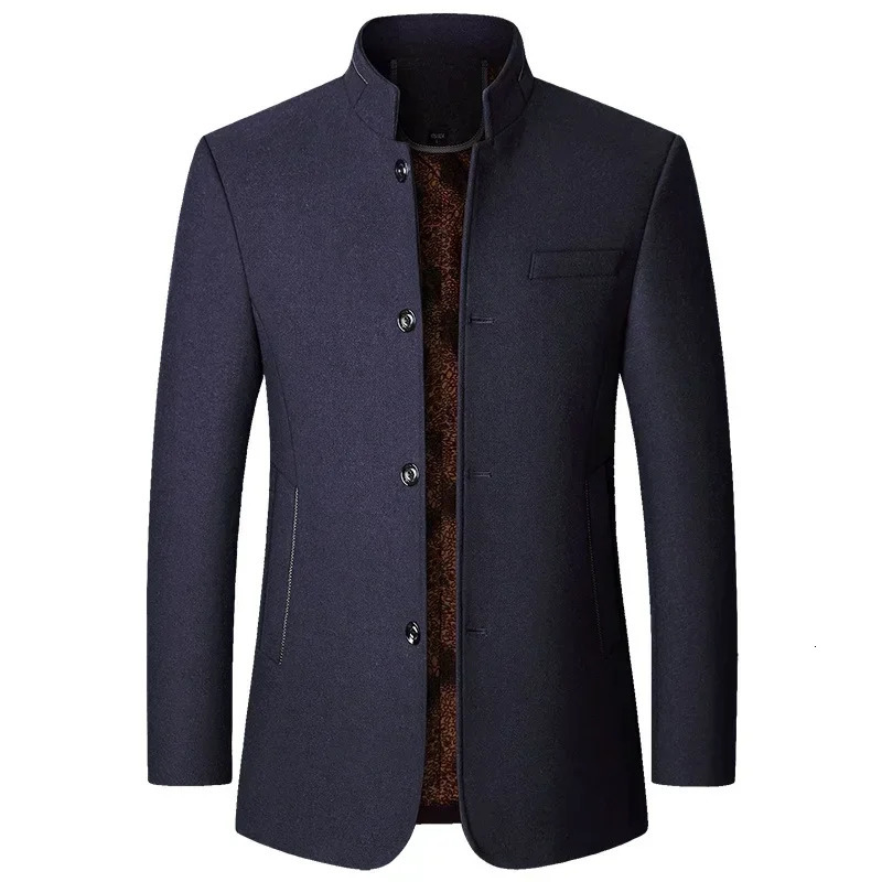 Cashmere Trench Coats Standup Collar Business Casual Suits Male Winter Jackets Men Fleece Woollen Blazers 251015