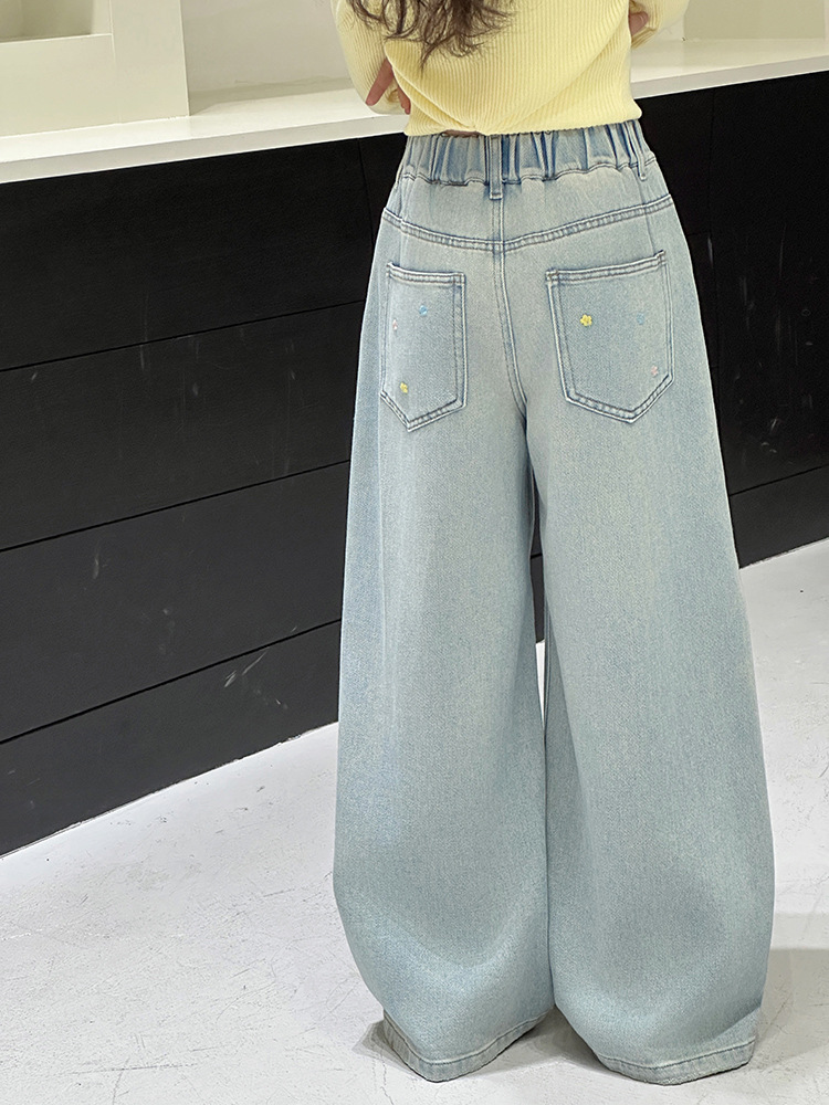 designer kids pants Fashion 2025 Wide Leg Jeans for Girls, Spring Loose Straight Leg Pants, Korean Style Casual Trousers for Big Girl Teen