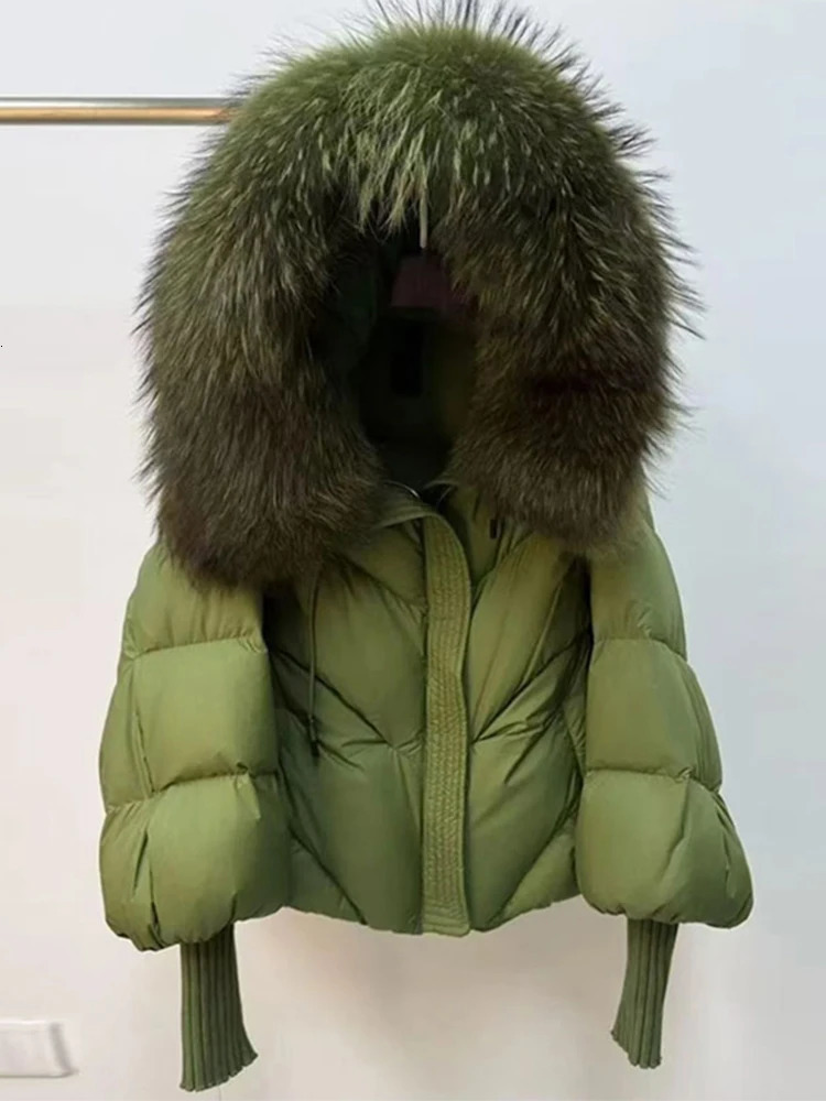 Womens Winter Fur Collar Parka Coat Hood Long Sleeve Zipper Green Quilted Down Jacket Female Fashion Lady in Outwear 251017