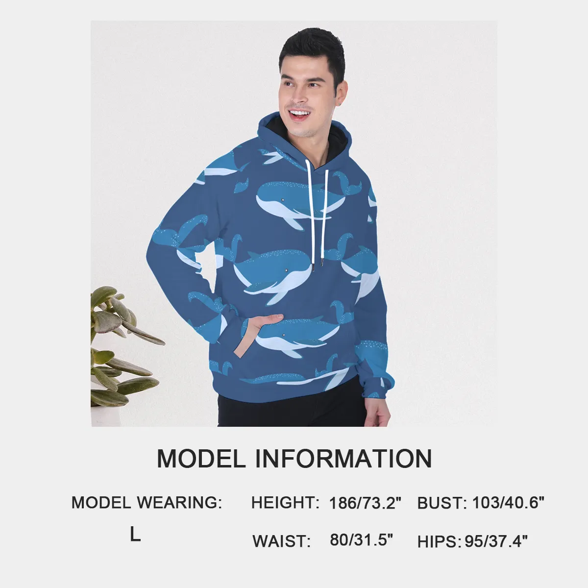 DHgatepod Men's Heavyweight Fleece Hoodie - 320GSM Plush Lined All-Over Print Raglan Sleeve Pullover