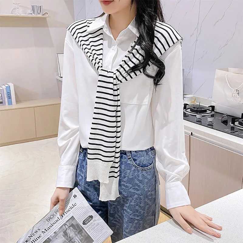 Korean Striped Knitted Warm Shawl Winter Female Blouse Shoulders Fake Collar Cape Knotted Scarf Stripe Outerwear J251118