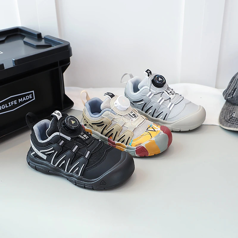 Boys Girls Tennis Shoes Toes Capped Breathable Kids Casual Rotating Button Autumn Children Sports Soft Sole 251022