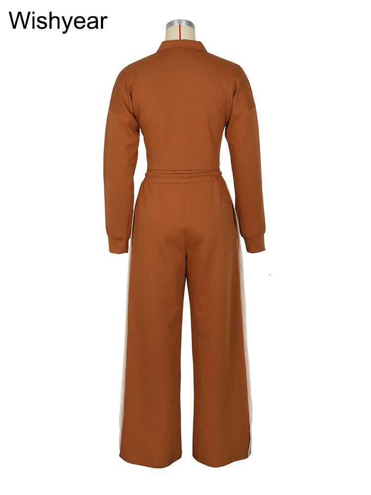 Casual Womens Sportswear 2Piece Set Stripe Patchwork Lapel Long Sleeve Zip Crop Jacket And Wide Leg Pants Tracksuit for FallT251022