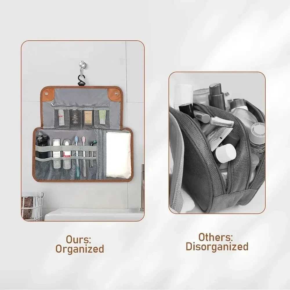 Toiletry Bag for Men Travel Organizer Hanging Bag WaterResistant Bathroom PU Leather Hygiene Bag Roll Up Dopp Kit Shaving BagW251021