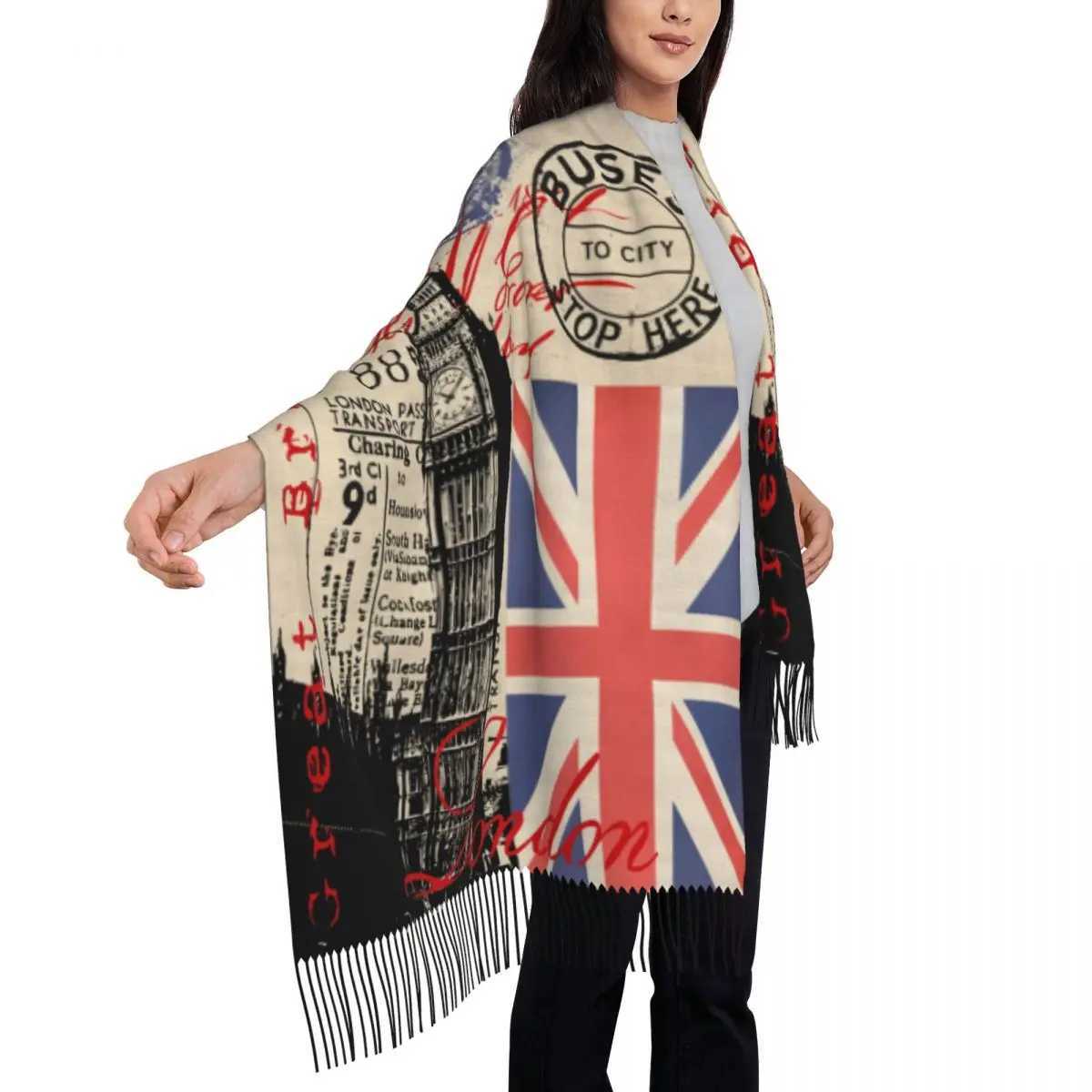Custom Retro Vintage London Tassel Scarf Women Winter Fall Warm Shawls Wraps Female UK British Flag Scarves J251118