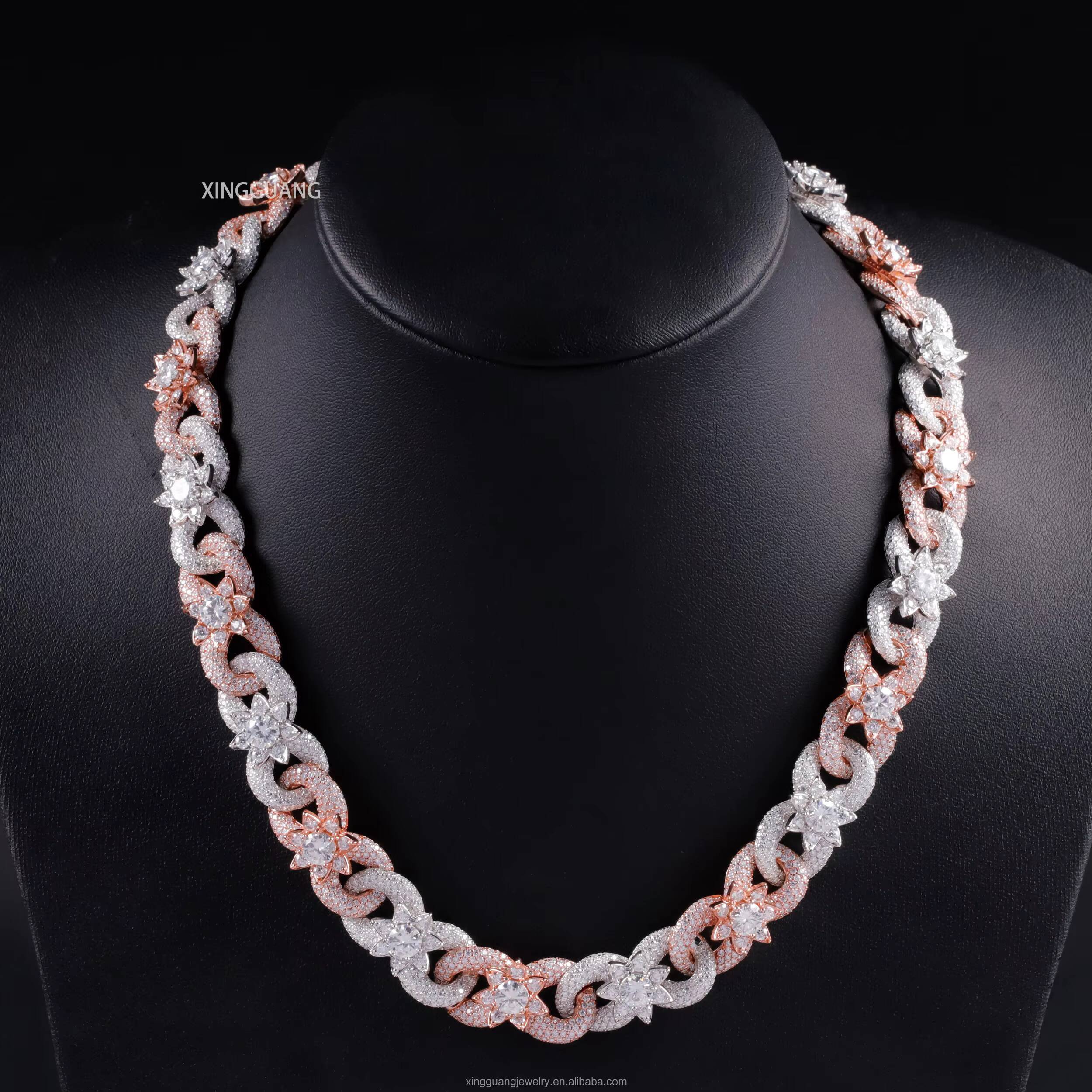 Unique Design Shining Jewelry Infinity Chain 925 Silver Hip Hop Iced Out VVS Moissanite Diamond Flower Cuban Lidynamic Chain Necklace