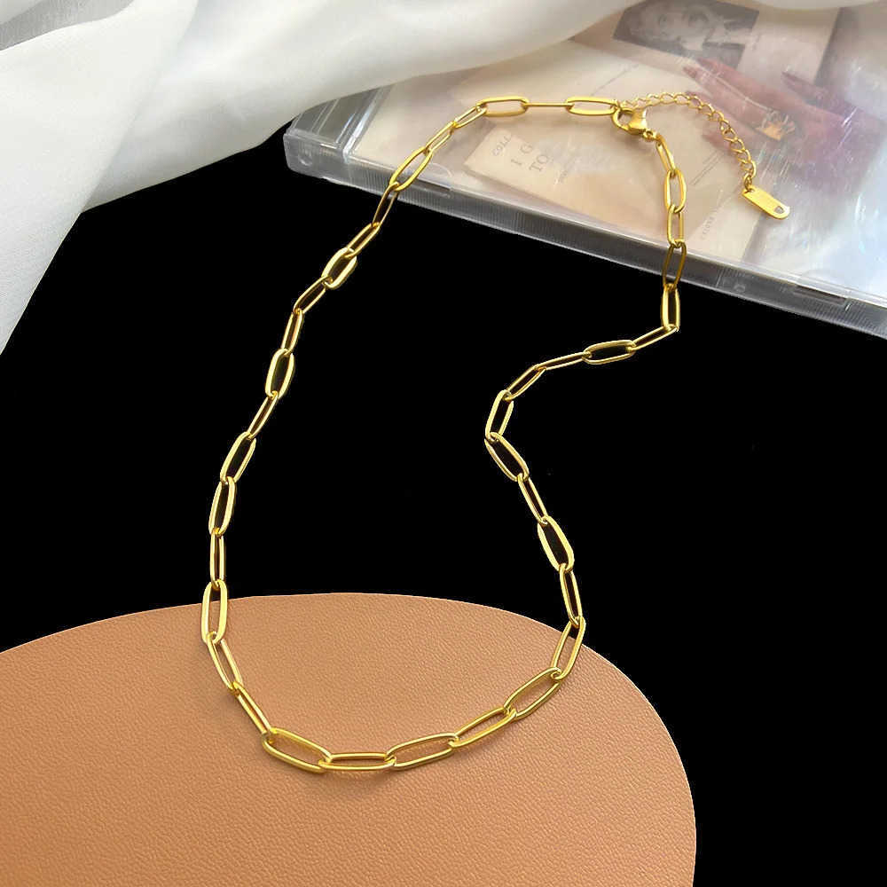 Womens Clip on Chain Necklace Stainless Steel Gold Chain Necklace Fashionable MENS Jewelry Gift U251022