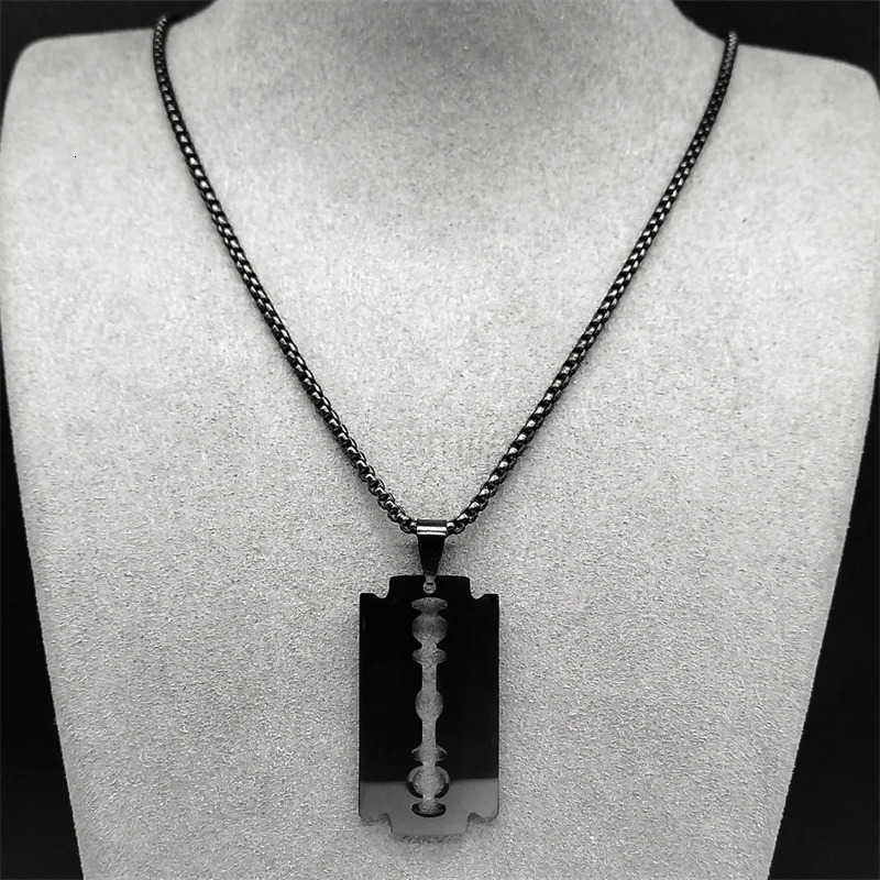 Gothic Blade Razor Pendant Necklaces Men Stainless Steel Black Goth Male Chain Necklace Grunge y2k emo Jewelry collier homme U251022