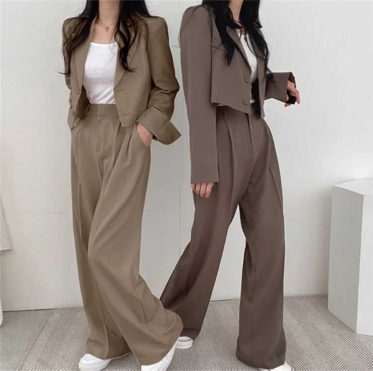 Suit Coat 2 Piece Set Women Blazer Jacket Straight Pants Ensemble Single Breasted Turn Down Collar Trousers Office Lady OutfitsT251022