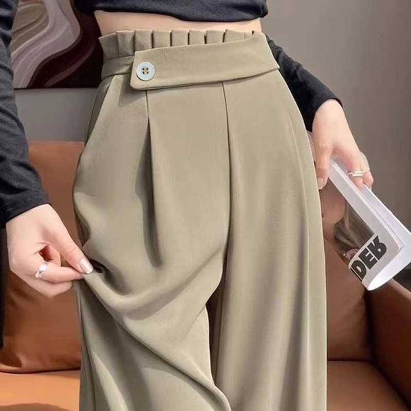 Fashion Elastic Spliced Solid Color Straight Pants Womens Clothing 2025 Summer New Loose Office Lady High Waist Casual PantsT251022