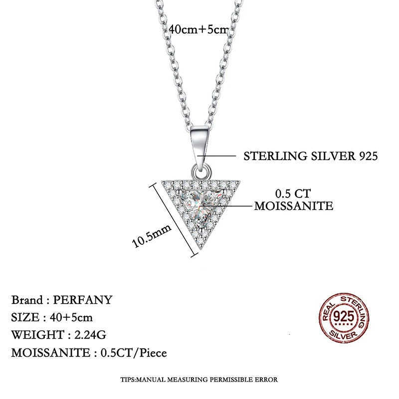 PERFANY 051CT Triangular Moissanite Necklace for Women S925 Pure Silver Laboratory Diamond Pendant Fashion Jewelry Party Gift U251022
