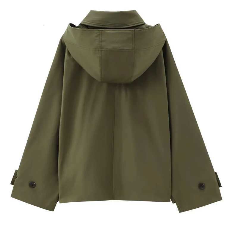 HXAO Female Windbreaker Outerwears Hood Cropped Jacket Women Solid Trench Coat Autumn Long Sleeve DemiSeason Casual Coats1 Y251105