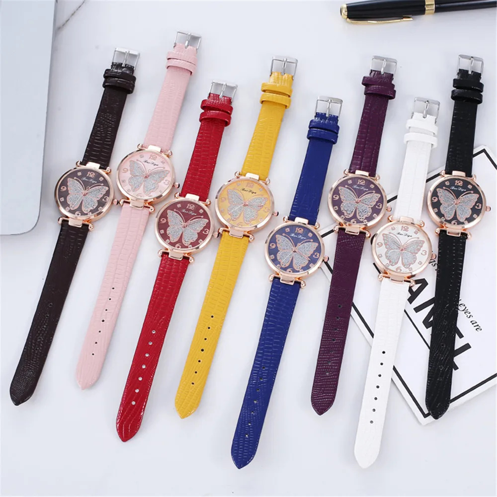 Butterfly Diamond Dial Women Quartz Watches Fashion Casual Ladies Wristwatches Simple Woman Leather Clock Montre Femme 251027