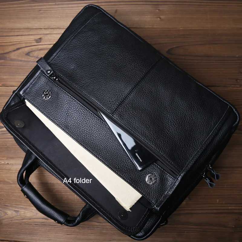 Business Genuine Leather Briefcase For Mens Top Layer Cowhide Double Zipper 156inch Computer Bag Minimalist Crossbody Handbag W251022