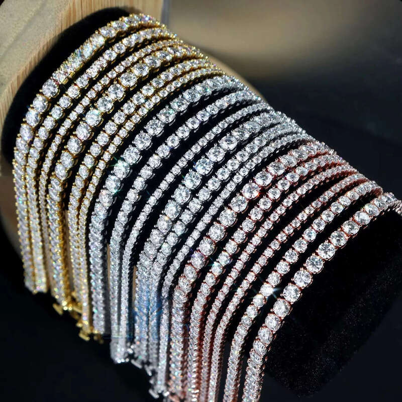 Trendy Bracelets Pass Tester Sier 3mm 4mm Moissanite Chain Hip Hop Dia Tennis Bracelet Men and Women