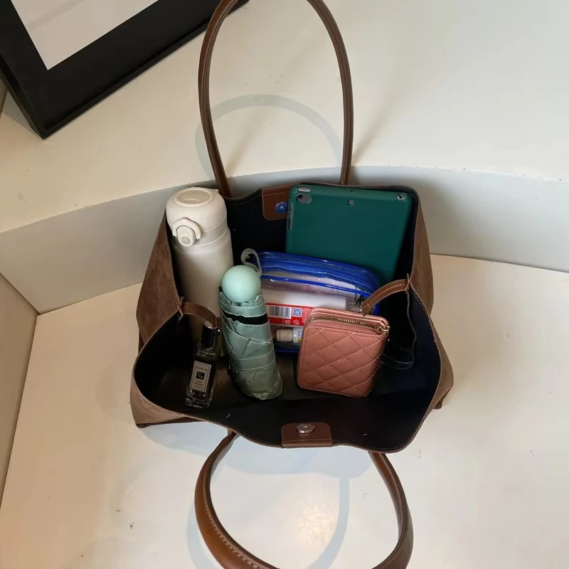 Elegant Faux Suede Handbags Women England Style Solid Casual tote Large Capacity Shoulder Bags Lady Retro Female Bags 251021