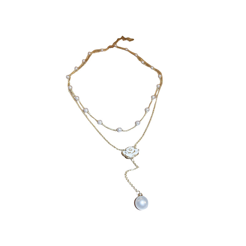 Sweet Temperament Camellia Necklace Simple Fresh Double Layer Clavicle Chain Light Choker New Style Jewelry for Women - view 8