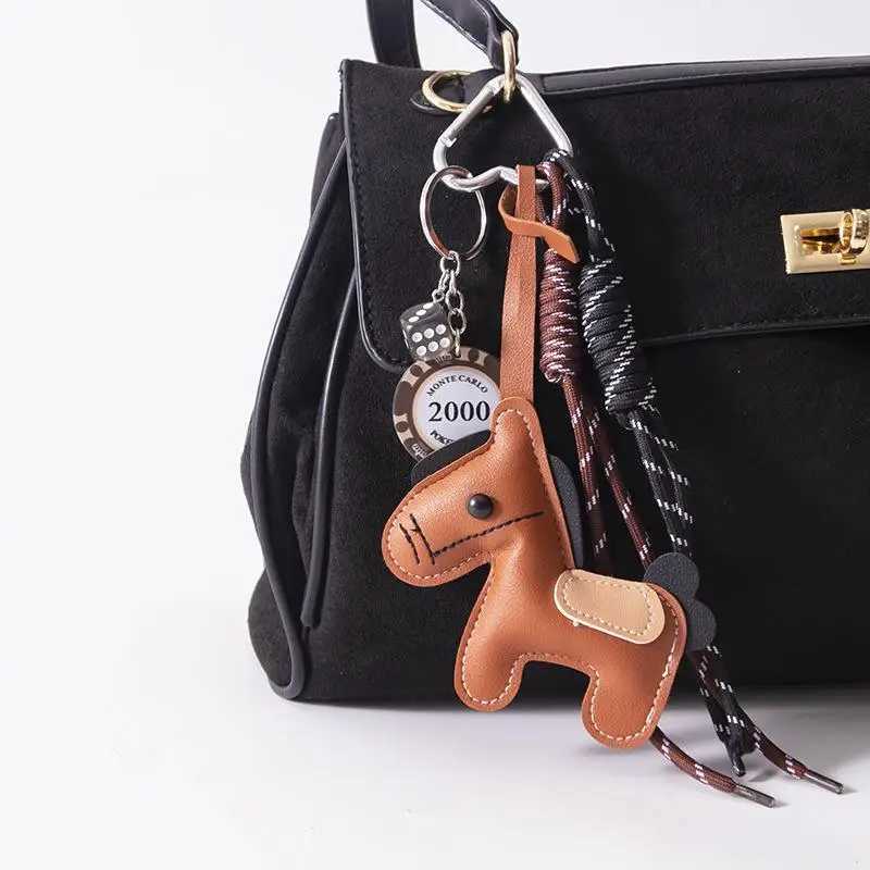 1 Piece Leather Pony Keychain Braided Rope Backpack Pendant For Phone Bag Hanging Accessories DIY Decoration 111