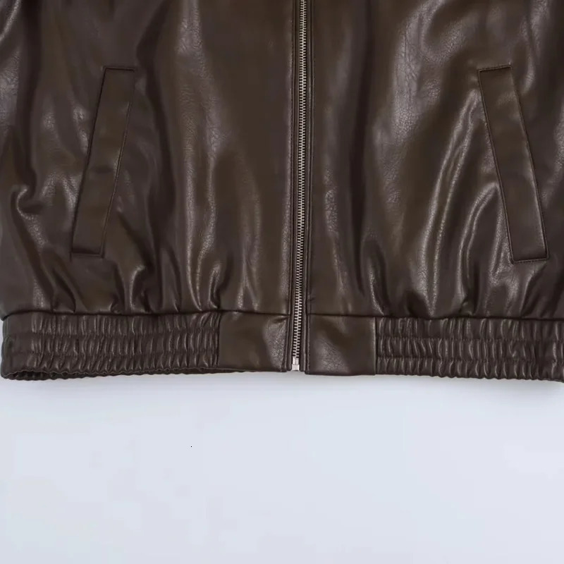 HXAO Womens Jackets Cropped Faux Leather Jacket Women Autumn Long Sleeve Black Bomber Jackets Fashion DemiSeason Jacket 251020