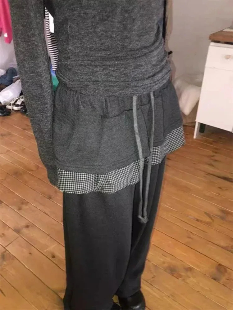 2025 Bottoms Women Fashion Japanese Sweatpants Pantalon Streetwear Joggers Femme Patchwork Plaid Casual Straight Y2k Pants 251022