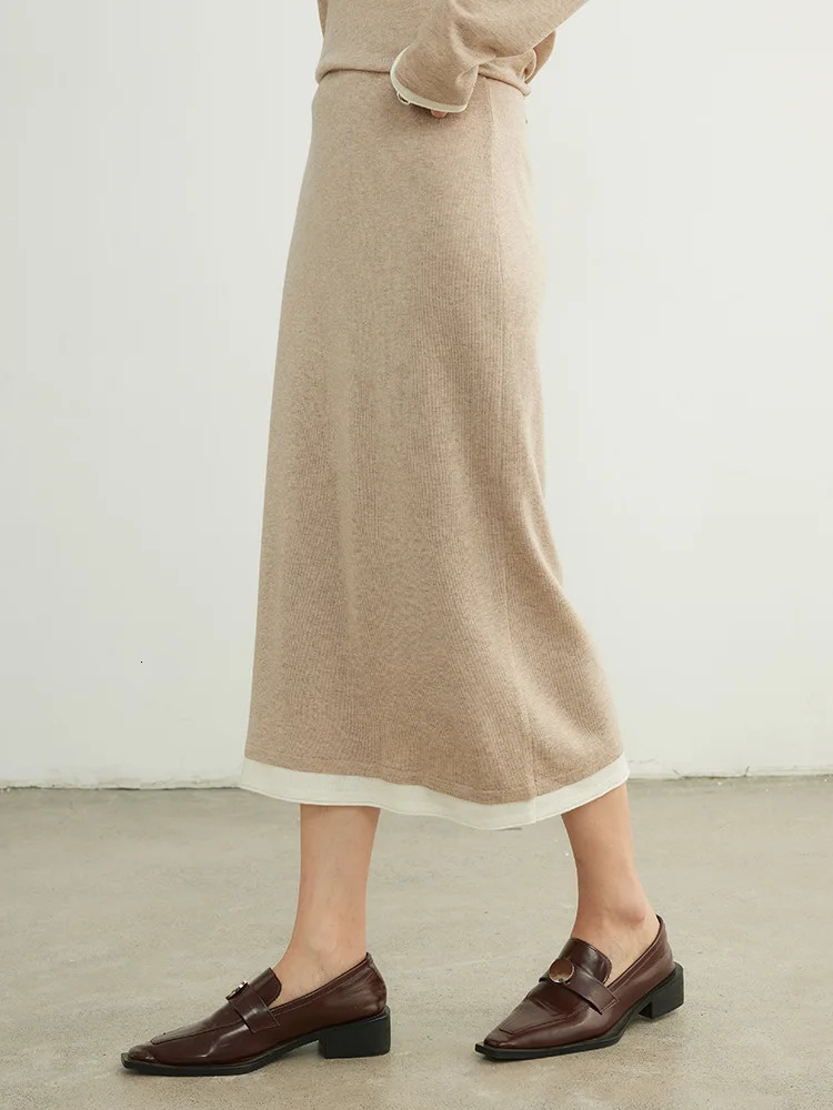 SuyaDream Women Long Skirt 324Sheep Wool Solid Woolen Knitted Skirts Autumn Winter Warm Under Dress Grey Khaki 251020