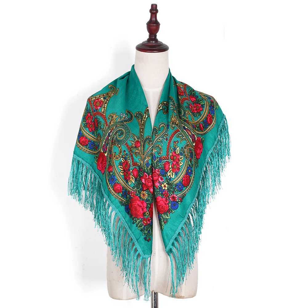 Russian Square Scarf Traditional Ukrainian Shawls Women Luxury Floral Print Fringed Bandana Spanish Ethnic Style Head Wraps J251118