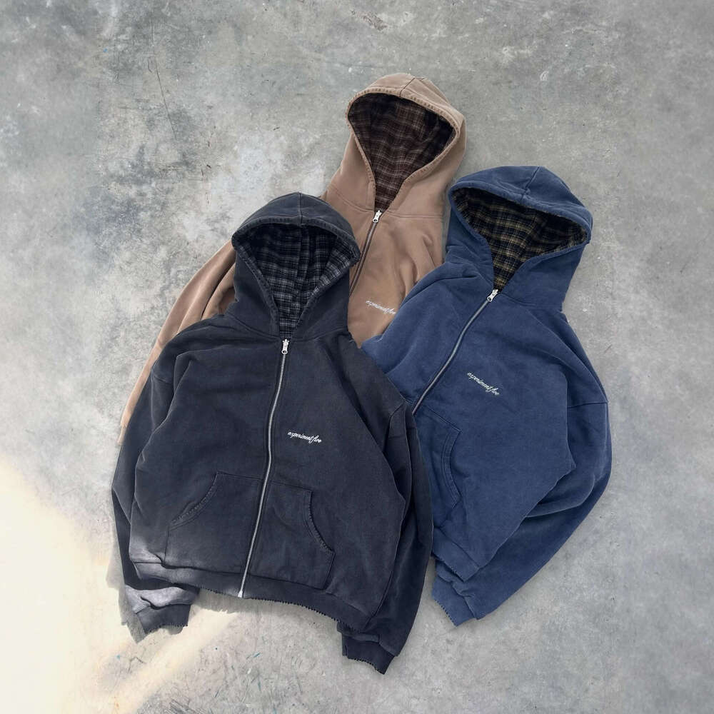 Winter Trendy Brand New Plaid Lined Patchwork Reversible Cotton Sweatshirt Street Fashion Jacket