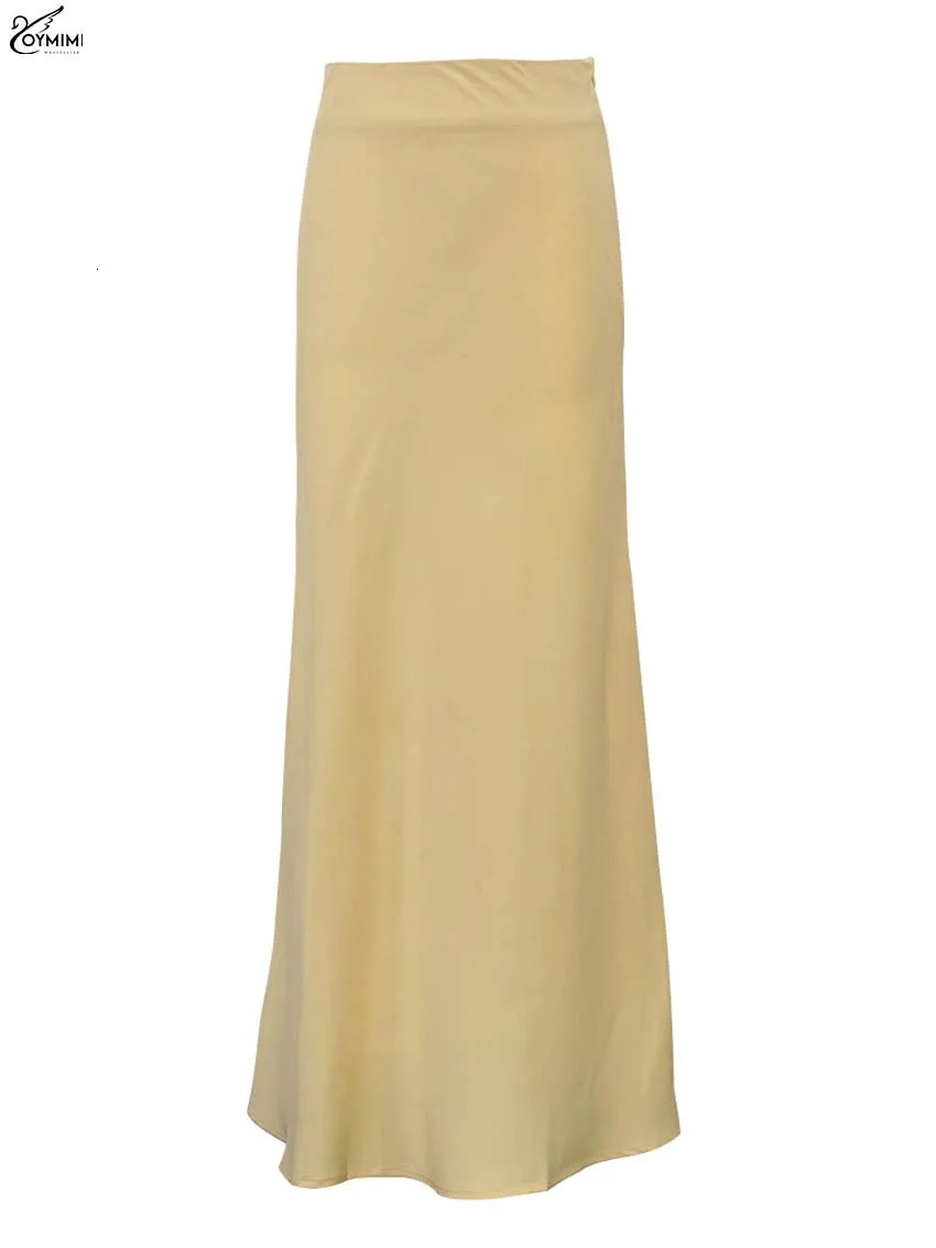 Oymimi Elegant Yellow Simple Womens Skirt Fashion High Waisted Straight Skirts Casual Solid FloorLength Skirts Streetwear 251022