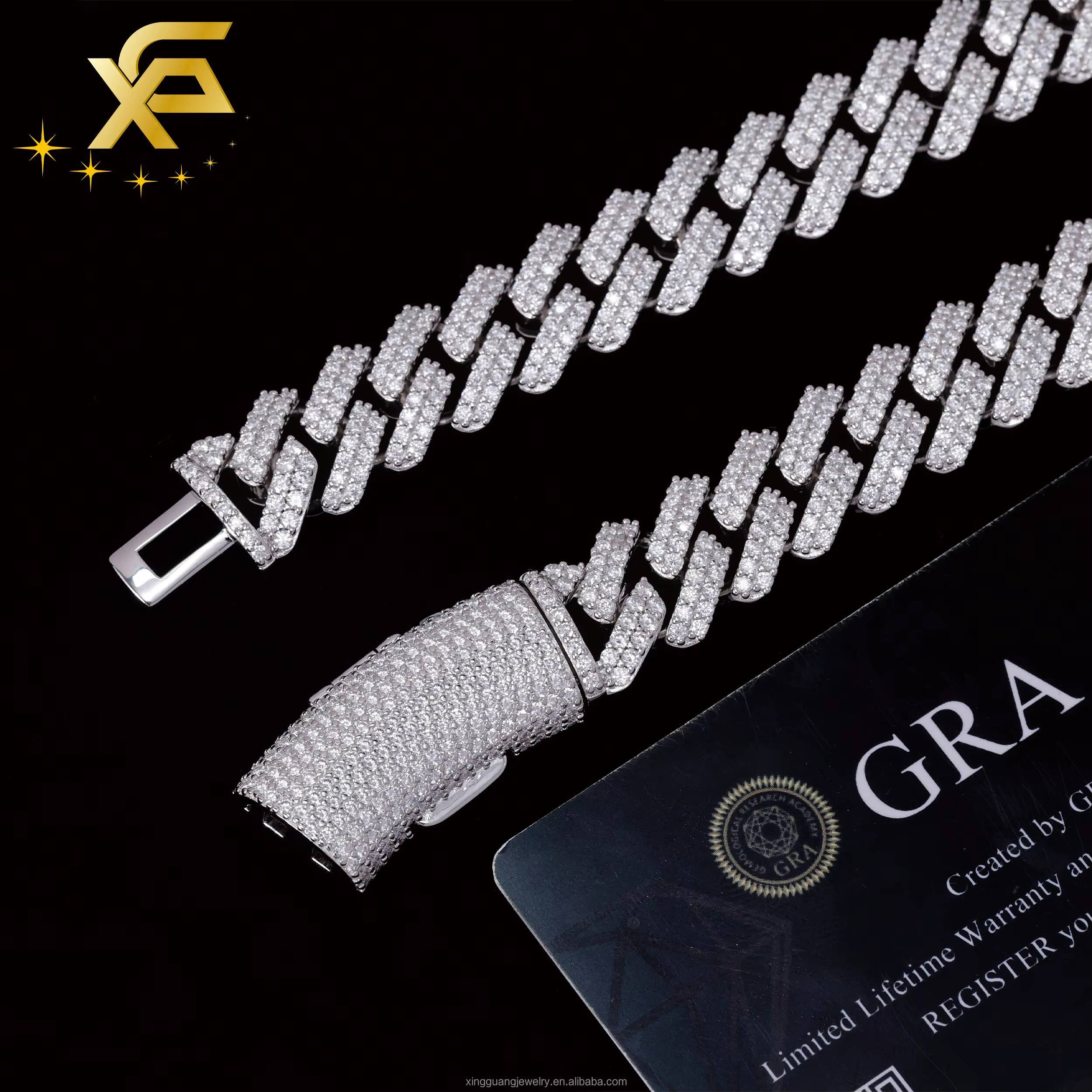 Fine Jewelry Solid 925 Silver 13mm Wide Moissanite Cuban Chain For Men GRA Moissanite VVS Diamond Cuban Lidynamic Chain Necklace