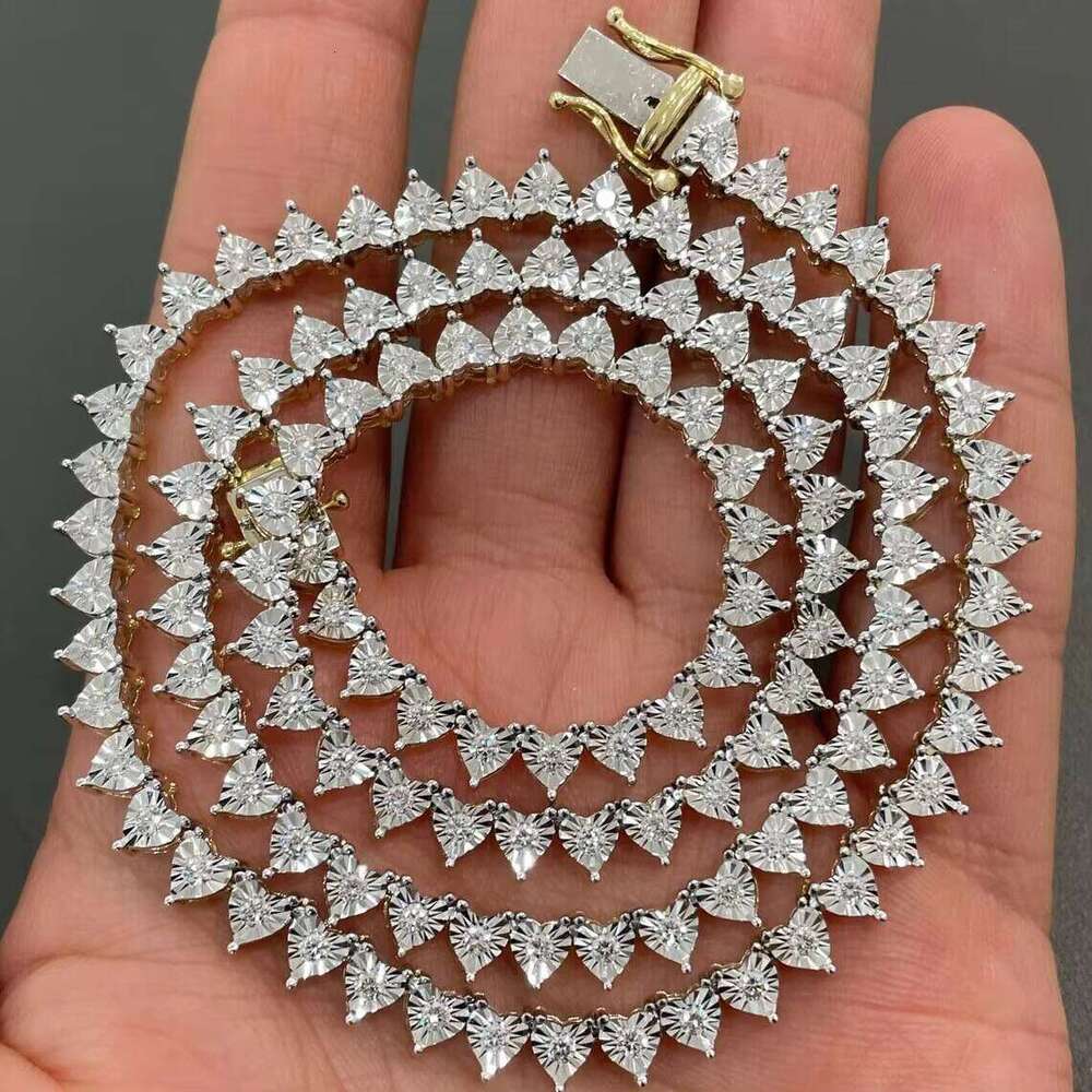 VVS Tennis Ice Heart Necklace Sier Hip-Hop Style Men's Boutique Chain Silicon Stone Jewelry
