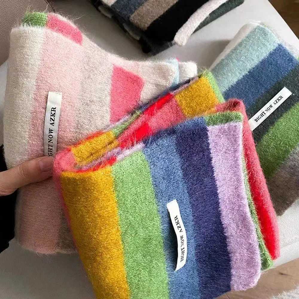 Women Men Harajuku Y2K Rainbow Striped Knitted Scarf Long Scarves For All Seasons Fashion Knitwear Shawl Foulards Korean Style J251022