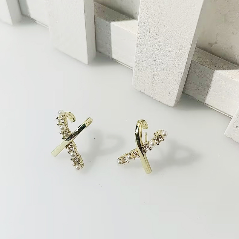 Designer earrings Simple and luxurious zircon inlaid earrings with tassels crossed pearl earrings free shipping diamond earrings luxury earrings