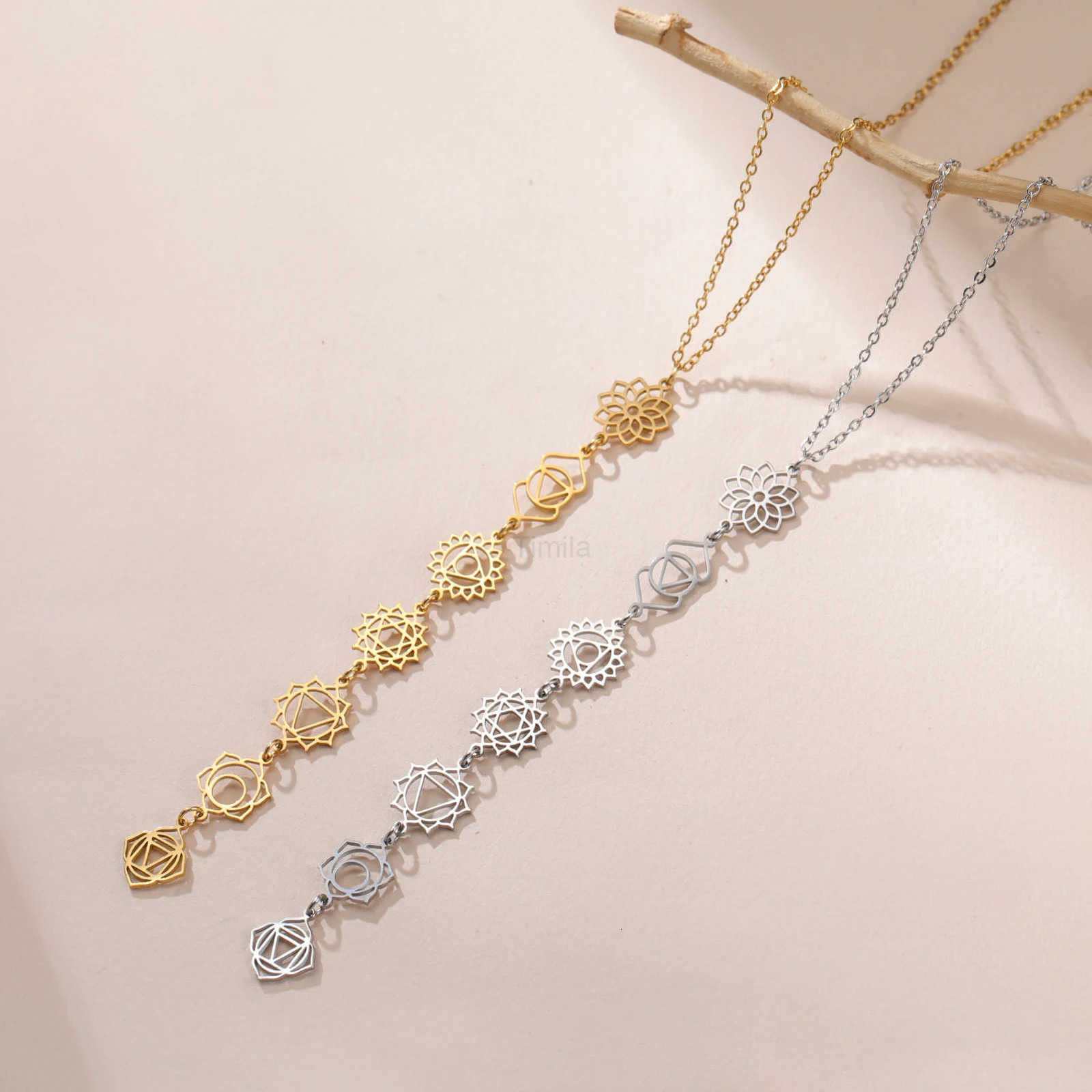 Cazador Yoga Meditation 7 Chakra Flower Necklaces for Women Stainless Steel Amulet Jewelry Necklaces Birthday Gift New U251022