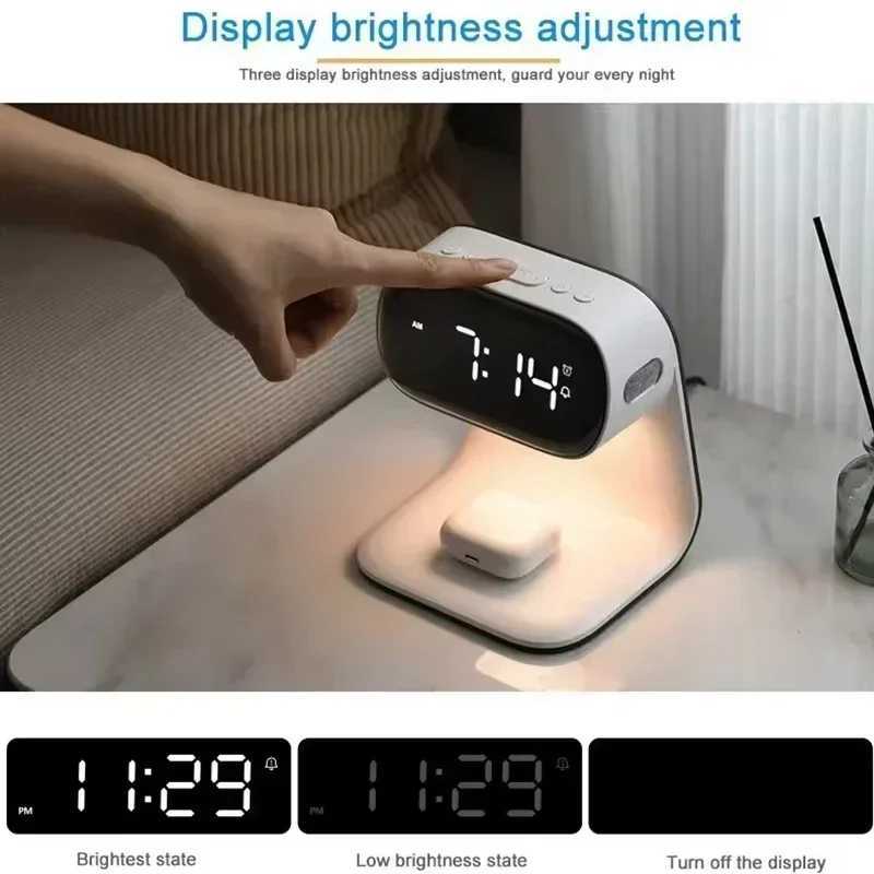 3in1 Wireless Charger Multifunctional LED Warm Light Night Light Clock Phone Earphone For iPhone Charging Stand J251114