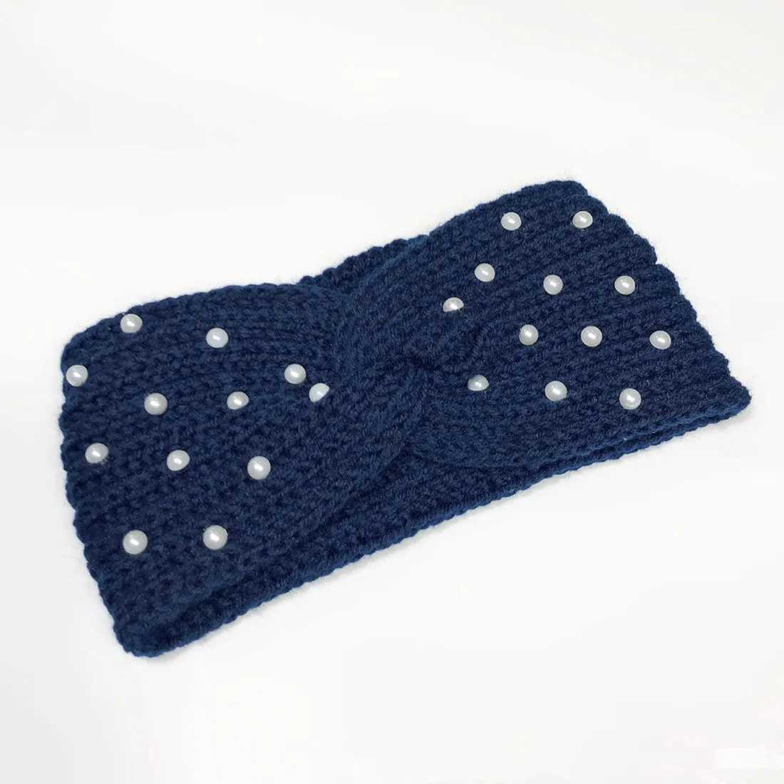 New Pearl Knitted Cross Headbands For Women Girls Handmade Hair Accessories Autumn Winter Headwear Ear Warmer Elastic Hair band V251022