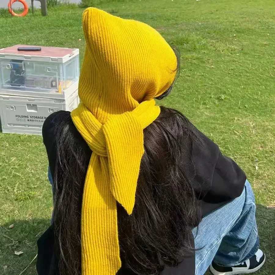 Korea Scarf Hats For Women Spring Autumn Fashion Warm Knitted Hooded Scarf Hat Multiple Usage Accessory Shawl Caps J251118