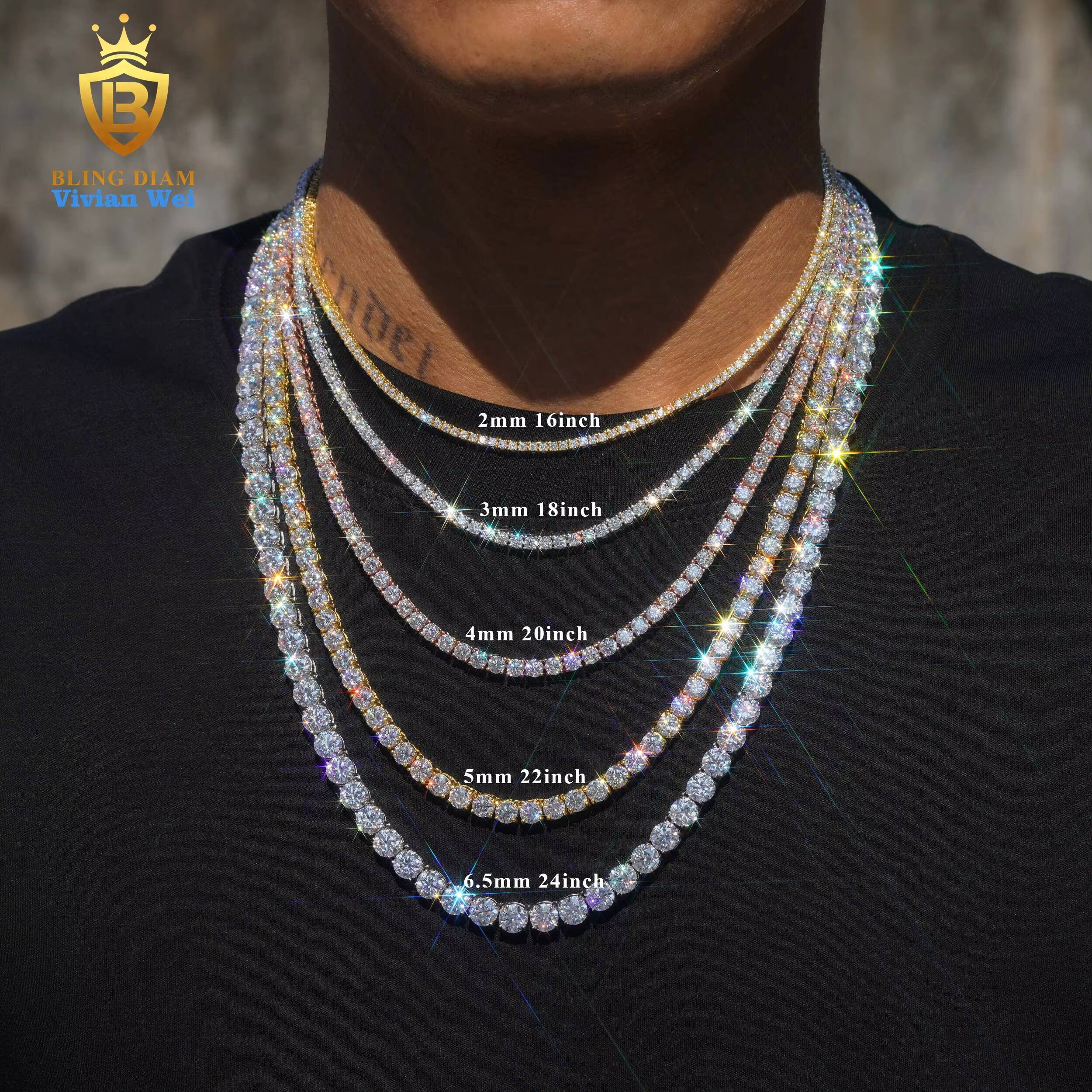 Ready to Ship Tennis Bracelet Necklace Sterling Silver 925 Hip Hop Jewelry Iced Out VVS Moissanite Diamond Tennis Chain