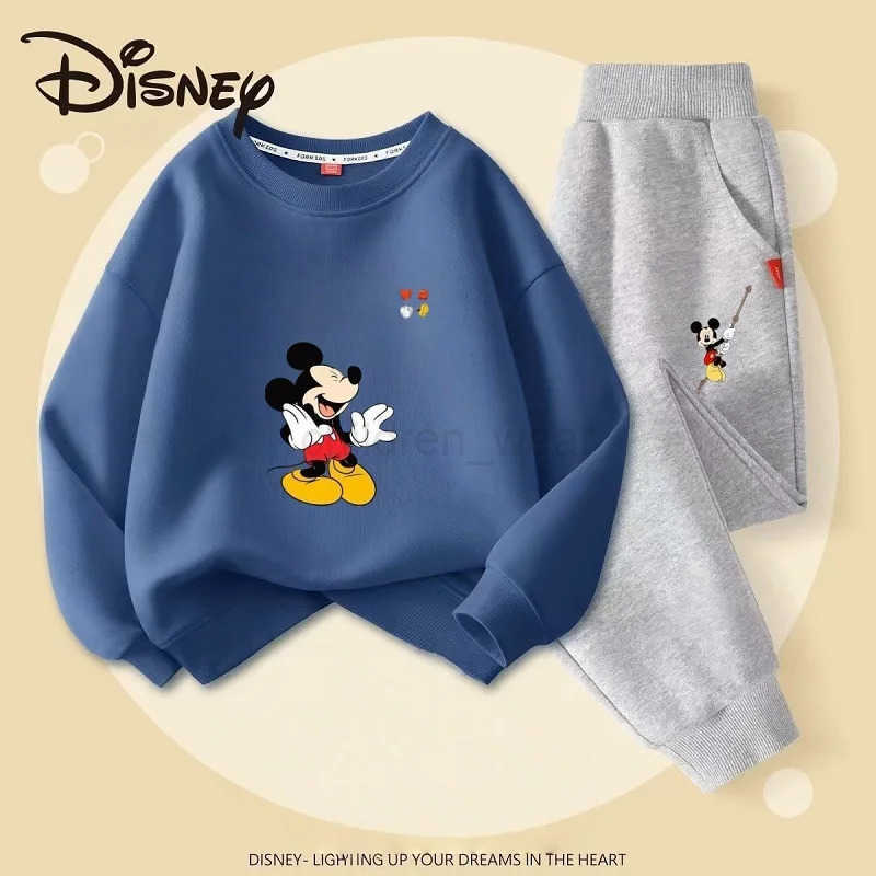Disney Autumn Baby Girl Boy Clothes Set Children Mickey Printing Sweatshirt Top and Pants Bottom Two Piece Suit Cotton Tracksuit H251022