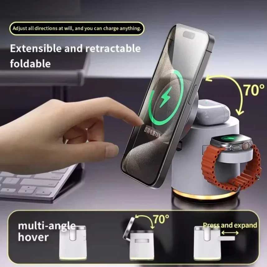 New Wireless Charger Qi2 3in1 Fast Charging Station Stand Folding Holder for iPhone 16 15 14 Pro Max Airpods Watch J251114