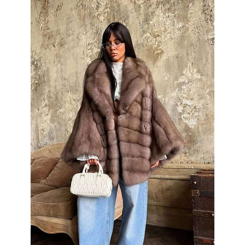 2025 Winter Warm Faux Fur Jackets Women Fashion Loose Pleated Coats Chic High Street Female Long Sleeves Fluffy Lapel Outerwears