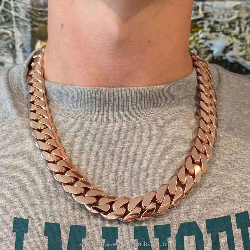 Customized Trend Heavy Weight Rose Gold 20MM 22MM 24MM Miami Cuban Lidynamic Solid Silver Plate Chain Moissanite Lock Cuban Chain Necklace