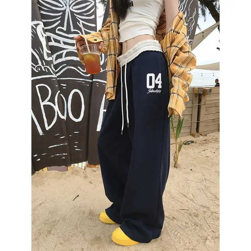 American fashion retro sports pants for women in spring and summer high waisted and drooping casual pants loose pantsT251022