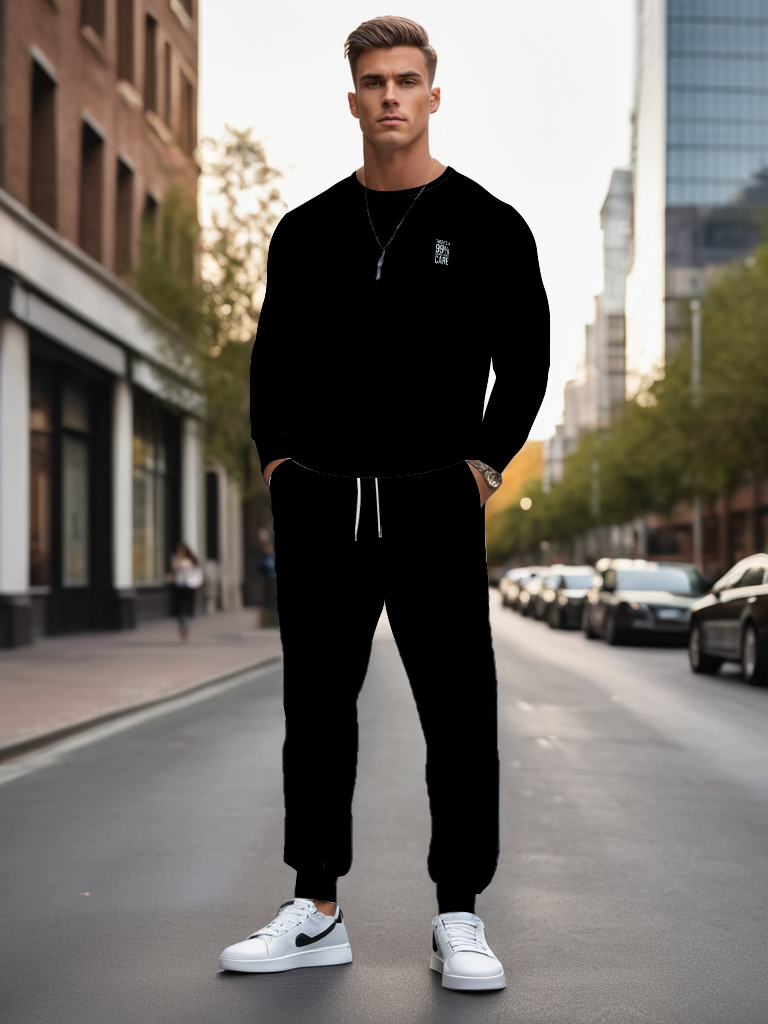 Men's Brown Knitted Cotton Blend Long Sleeve Round Neck Sweatshirt Ankle-Length Casual T-Shirt Comfortable Outdoor Wear - YLWY00163