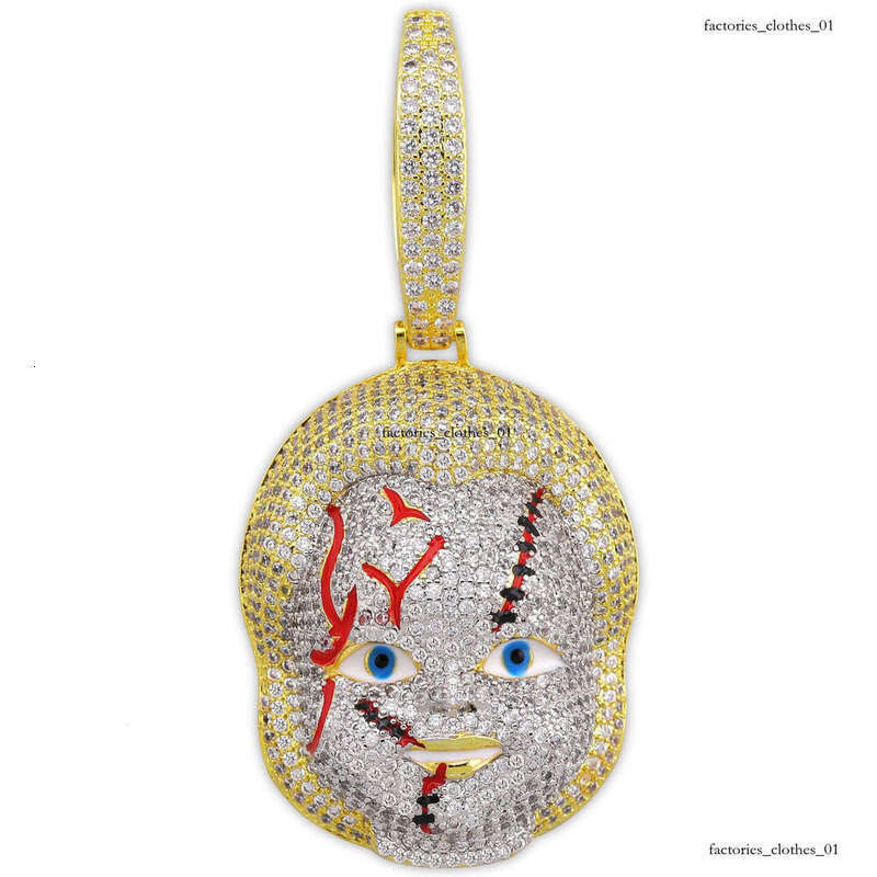 Ins New Hip-Hop Accessories Horror Movie Chucky Doll Pendant Trendy Micro-Paved Full Moissanite chain Necklace