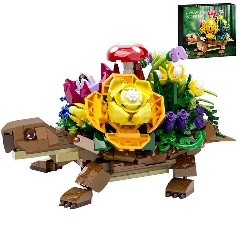 Creative Turtle Plantered Flowered Potsed Building Blocks Set Animal Flower Planter Desktop Decorat Brick Building Toy Kids 2025 J251022