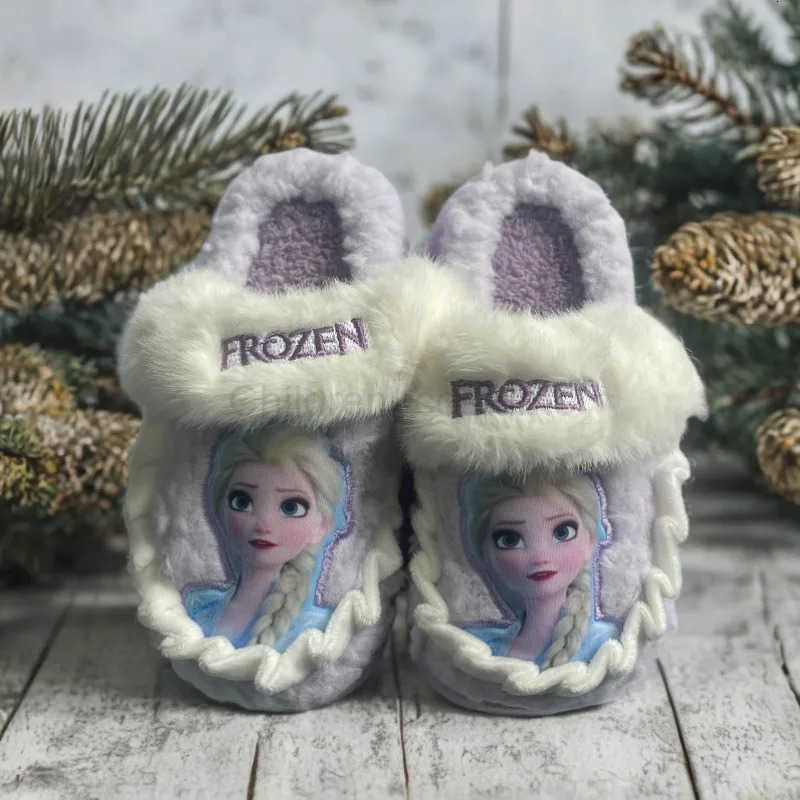 Disney Princess Elsa Winter Childrens Cotton Home Slippers Frozen Girls Snow Non Slip Warm Baby Slippers Pink Blue Size 2436 H251022