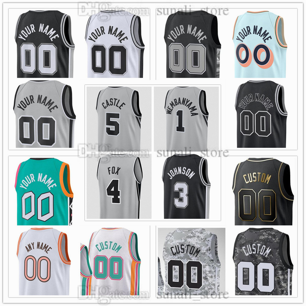 Men's XS-6XL Victor Basketball 1 Wembanyama Jerseys Dylan 2 Harper Jeremy 10 Sochan Keldon 3 Johnson Stephon 5 Castle De'Aaron 4 Fox Devin 24 Vassell Luke 7 Kornet Printed